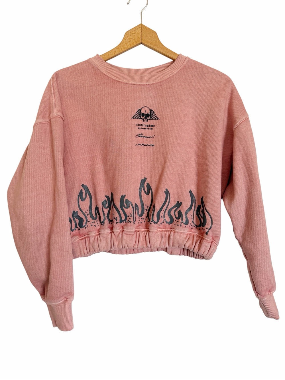 Civil Regime No Tomorrow Coral Cropped Skull Wings Flames Sweatshirt size L